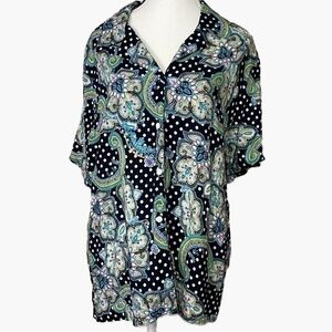 Mariani Vintage Paisley and Polka Dot Button Down Short Sleeve Shirt